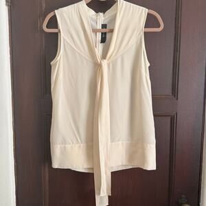 ST. JOHN | Cream Silk Tie Neck Sleeveless Blouse | Size 2